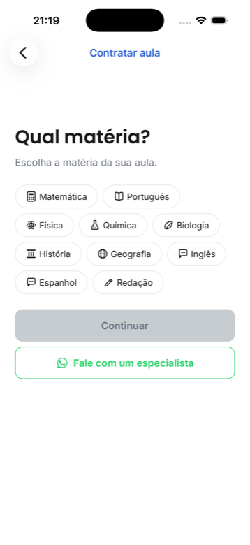 App da ELEVE, Escolha a matéria