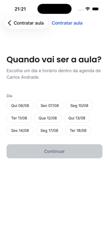 App da ELEVE, Escolha data, horário e duração